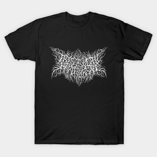 This is Very hard to Read Metal Logo T-Shirt by jonah block